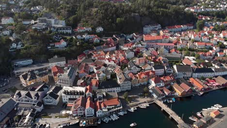 City-centre-of-Kragero-showing-high-density-of-buildings,-Norway,-aerial-view