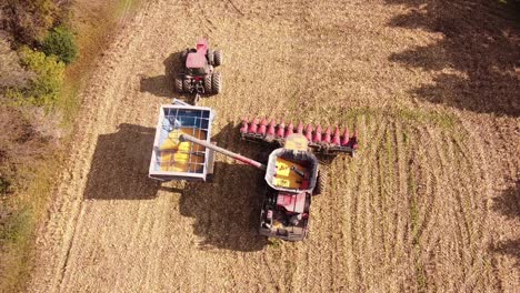 Harvesting-Corn-Using-Combine-Harvester-in-Southeast-Michigan---aerial-top-down