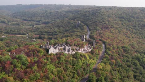 Dvigrad-ruins-on-hill-in-Croatia,-ancient-tourist-attraction,-aerial