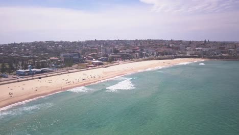 Beautiful-long-static-aerial-drone-shot-over-Maroubra-Beach-Sydney,-New-South-Wales,-Australia