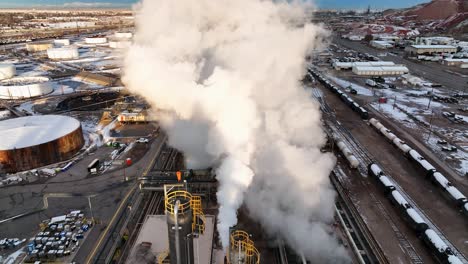 Amazing-Footage-going-Towards-Evaporation-Clouds-in-Refinery-at-North-Salt-Lake-Utah---Aerial-Forward-and-Tilt-Up-Movement