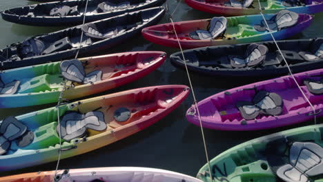 Aerial-top-view-of-a-group-of-canoes-in-lake
