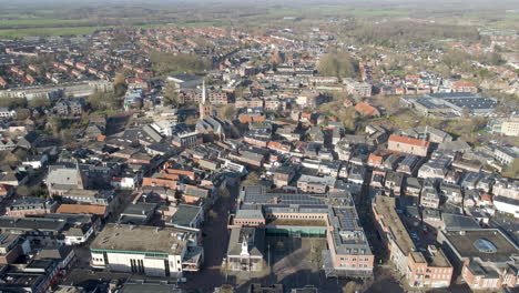 Aerial-of-stunning-city-center-of-an-old-Dutch-town