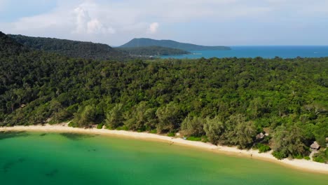 Vegetation-on-Koh-Rong-island-in-Cambodia,-trees-and-rainforest,-aerial-drone-view