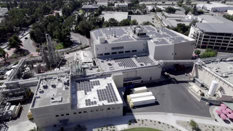 Takeda-Pharmaceutical-research-building-in-California,-aerial-orbit-Solar