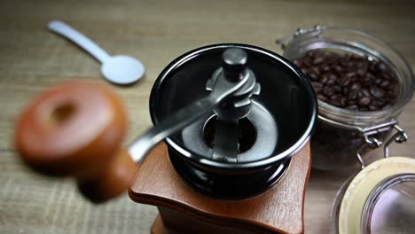 Coffee-Grinder,-Jar-with-Coffee-Beans,-Spoon