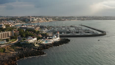 Aerial-Drone-shot-of-the-City-of-Cascais-on-the-Coast-of-Portugal