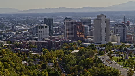Salt-Lake-City-Utah-Aerial-v8-panoramic-pan-shot-of-downtown-cityscape-and-historic-landmark-of-capitol-building-with-airport-and-industrial-background---Shot-with-Inspire-2,-X7-camera---October-2021