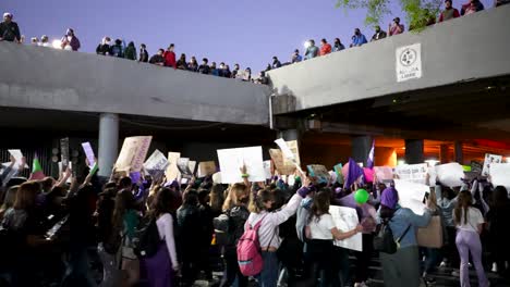 Monterrey,-Mexico---March-8th-2022:-Women-protestors-marching-against-violence-on-international-women´s-day-in-front-of-Government-palace-of-Nuevo-León-on-Macroplaza