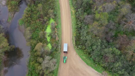 Aerial-of-tractor-on-Dirt-Road