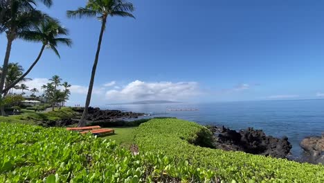 Luxury-hotels-and-resorts,-with-breathtaking-views-along-the-recreational-walking-paths-in-Wailea,-Maui-