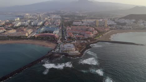 Aerial-View-of-Playa-de-las-Americas,-Tenerife,-Spain