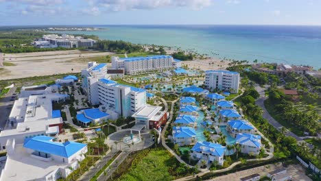 Beachfront-location-of-Tui-Blue-Sensatori-Cap-Cana-hotel,-Caribbean,-aerial