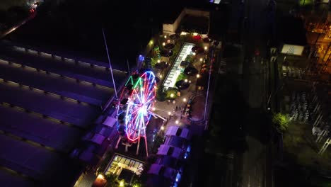 Aerial-view-of-the-terrace-of-a-building-with-amusement-park-attractions