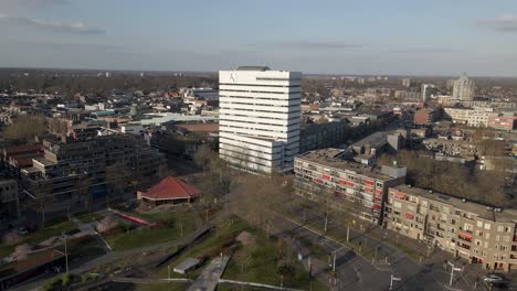 Aerial-of-Kadaster-Gebouw-Building-in-Apeldoorn,-Gelderland