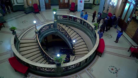 Handheld-static-of-the-stairs-in-the-hall-of-the-Intendencia-de-Santiago,-current-seat-of-the-Presidential-Delegation,-Heritage-Day