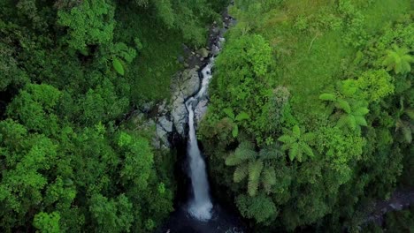 Aerial-view-from-drone-flying-over-nature-view-of-waterfall-with-surrounding-vegetation