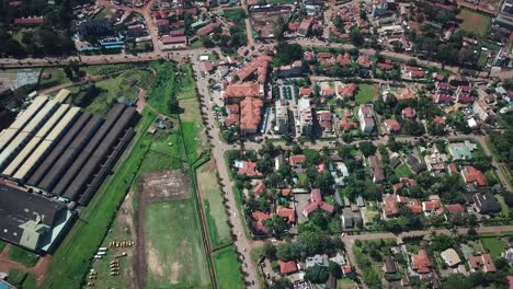 Aerial-view-of-industrial-and-housing-area-in-Bugolobi-suburban-of-Kampala-city,-Uganda