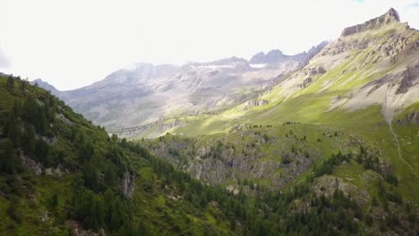 Blick-Auf-Ein-Tal-In-Den-Schweizer-Alpen,-Felsberge,-Tannenwald
