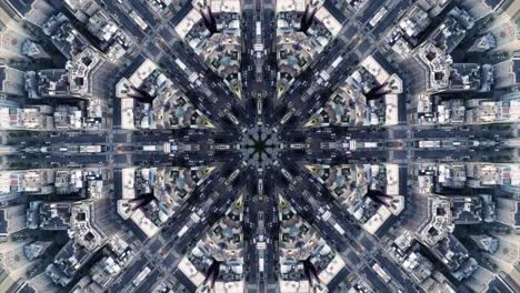 Stadt-New-York-Kaleidoskop-Landschaft-Mandala-Animation-Grafik-Party-Hintergrund-Led-Trance-Trippy