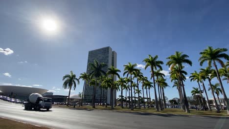 The-two-towers-of-the-National-Congress,-Chamber-of-Deputies-and-Senate-in-Brasilia,-Brazil