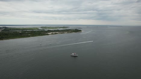 An-aerial-shot-over-the-waters-in-the-Great-South-Bay-on-Long-Island,-NY