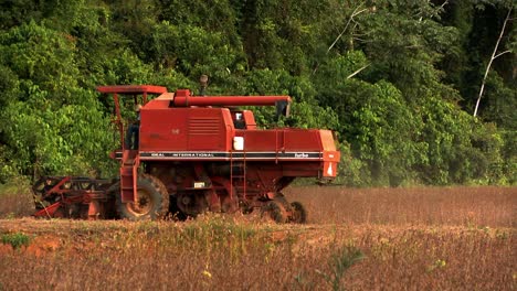 Combine-harvester-gathering-soybeans-ion-land-deforested-from-the-rainforest