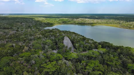 Ruins-of-Coba-Quintana-Roo-Mexican-Archeological-Heritage-Aerial-Drone-Fly-Above