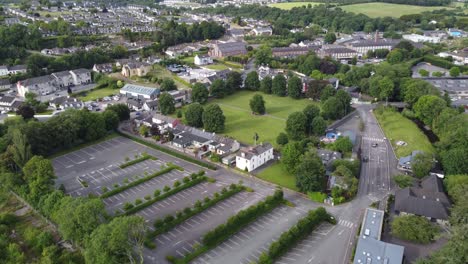 Blarney-village-and-large-castle-car-park-Ireland-drone-aerial-footage