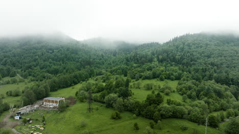 Üppiger-Grüner-Wald,-Der-Am-Frühen-Morgen-In-Bakuriani,-Georgia,-Von-Wolken-Und-Nebel-Umhüllt-Ist