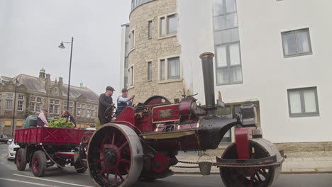 White-Smoke-Coming-Out-From-Chimney-Of-Steamroller-During-The-Camborne-Trevithick-Day-Celebration-In-England,-UK