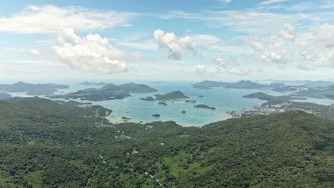 4K-Aerial-view-of-the-Hong-Kong-UNESCO-Global-Geopark-with-a-lot-of-small-Islands-in-Sai-Kung