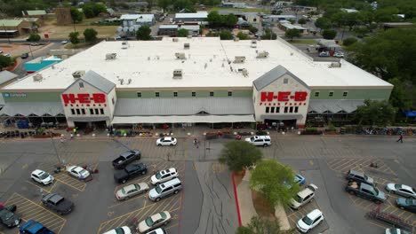 Aerial-footage-of-the-HEB-store-located-at-407-S-Adams-St,-Fredericksburg,-TX-78624