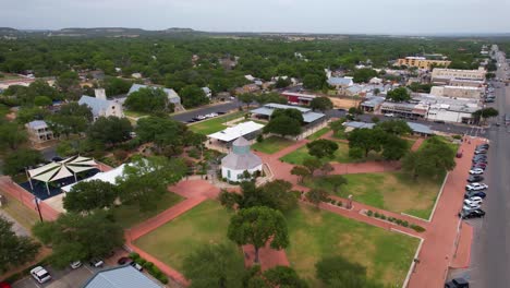 Aerial-footage-of-the-famous-German-town-of-Fredericksburg-in-Texas
