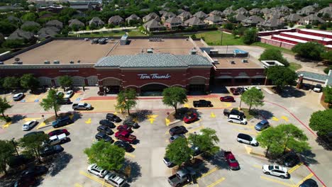 Aerial-footage-of-Tom-Thumb-grocery-store-located-at-2301-Justin-Rd,-Flower-Mound,-TX-75028