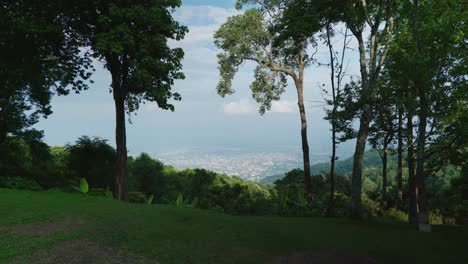4K-Cinematic-landscape-footage-of-the-city-of-Chiang-Mai,-North-Thailand-from-the-top-of-Doi-Pui-on-a-sunny-day