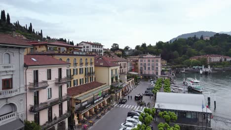 Streets-of-Picturesque-Tourist-Town-of-Bellagio,-Lake-Como,-Italy---Aerial
