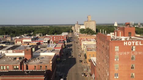 Abilene,-Kansas-downtown-skyline-drone-video-moving-forward