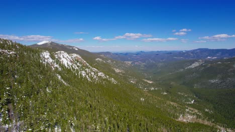 HD-Drone-Shot-Of-Beautiful-Lush-Green-Large-Wide-Open-Alpine-Rocky-Mountains-Valley-During-Sunny-Vibrant-Day-In-Mount-Evans-Colorado-USA