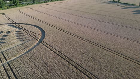 Aerial-view-passing-strange-Micheldever-Station-hoax-geometric-alien-farmland-crop-circle-wheat-field