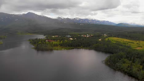 4K-Drone-Video-of-Mountains-around-Otto-Lake-near-Healy,-Alaska-on-Sunny-Summer-Day