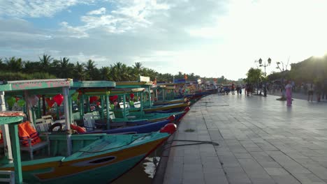 A-stationary-footage-of-small-passenger-boats-that-are-parked-on-their-docking-area-and-are-ready-for-rental-by-locals-and-tourists