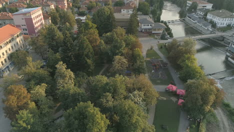City-park-with-river-Aerial-in-Troyan--Bulgaria