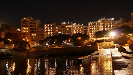 Time-Lapse-Video-from-Malta,-Sliema,-Exiles-Bay-from-sunset-to-night