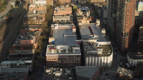 Time-lapse-sunset-of-Vancouver-Gastown-from-above-with-moving-shadows