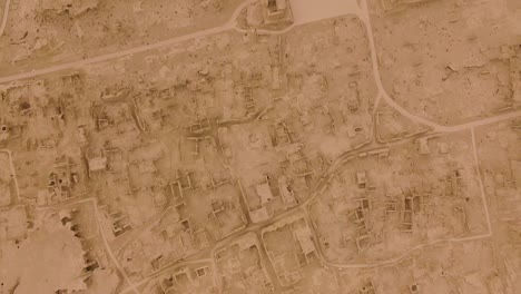 Un-Dron-Disparó-Hacia-Adelante-De-Las-Ruinas-De-Jiaohe,-Xinjiang,-En-Un-Día-Gris