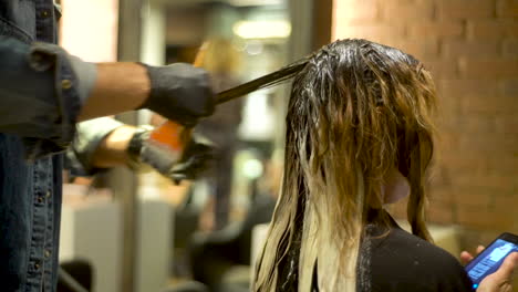 Professioneller-Friseur,-Der-Einem-Model-Eine-Haarbehandlung-Gibt