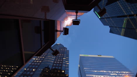 Looking-up-at-towering-skyscrapers-in-a-modern-city