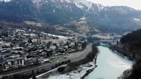 Drone's-panoramic--on-the-Chamonix-valley-during-winter