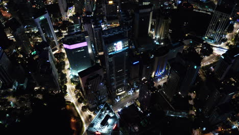 Cityscape-Kuala-Lumpur-downtown,-aerial-view-at-night,-Kuala-Lumpur,-Malaysia
